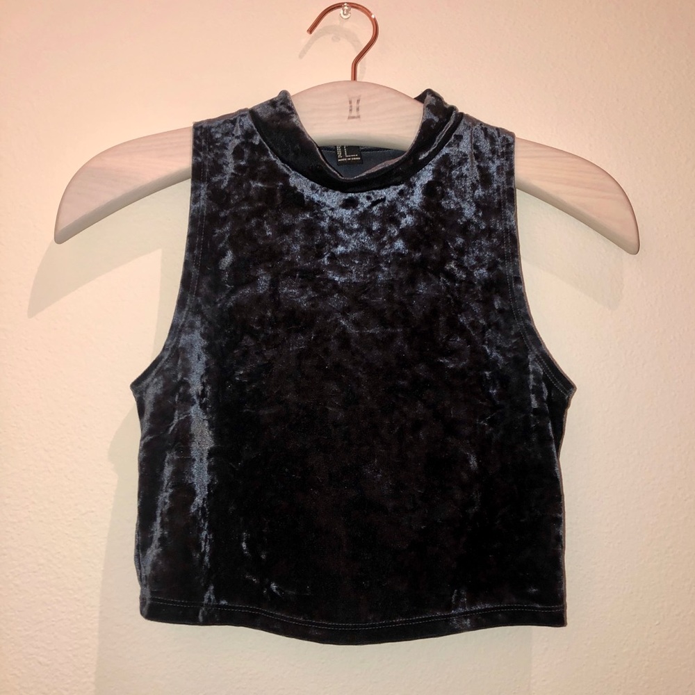 Forever 21-Adorable navy velvet high neck crop top